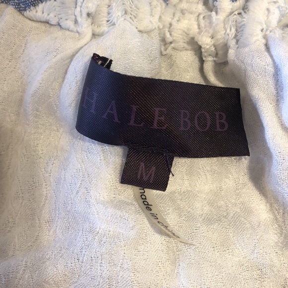 Chambray w/ Lace Eyelet Detail Off Shoulder Blouse - Picture 5 of 7